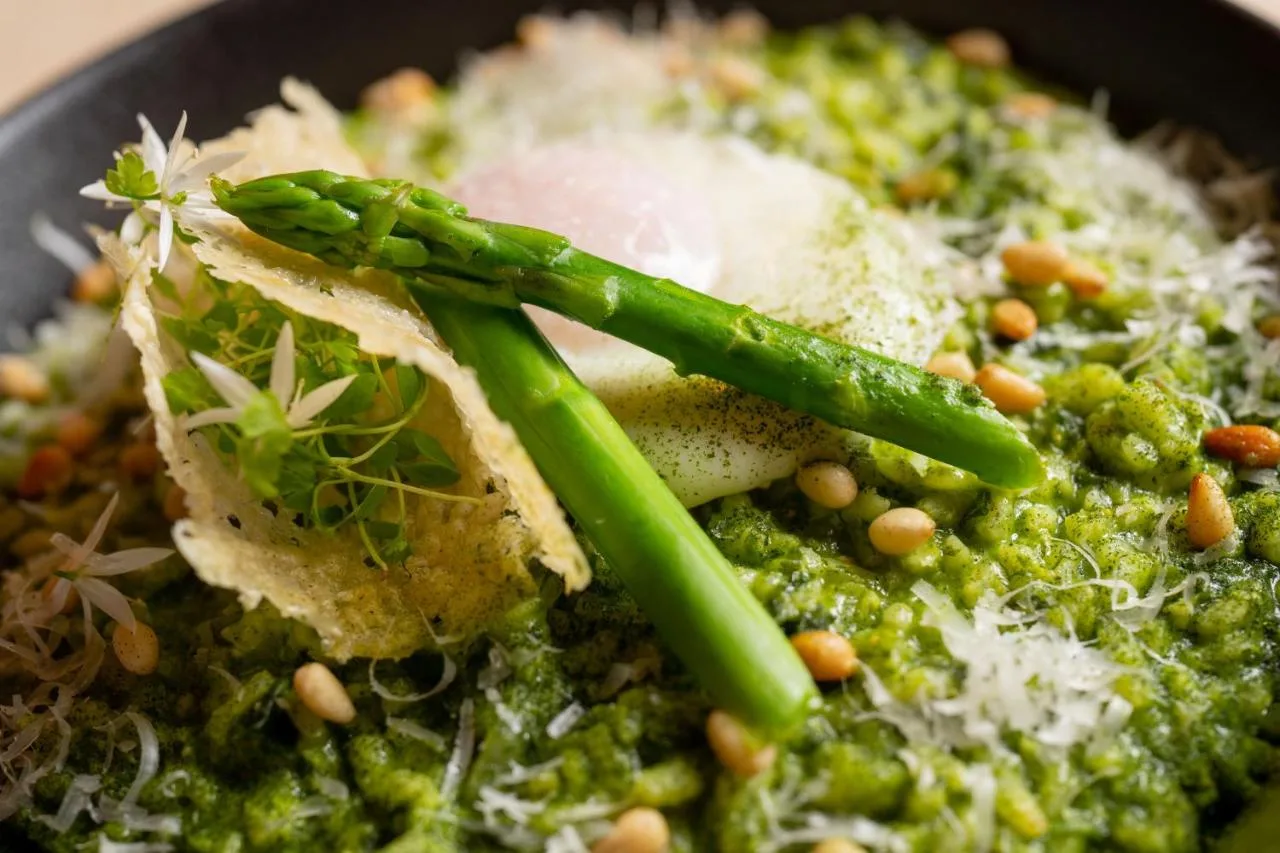 a plate of food with asparagus and other vegetables at No11 Boutique Hotel & Brasserie in Edinburgh